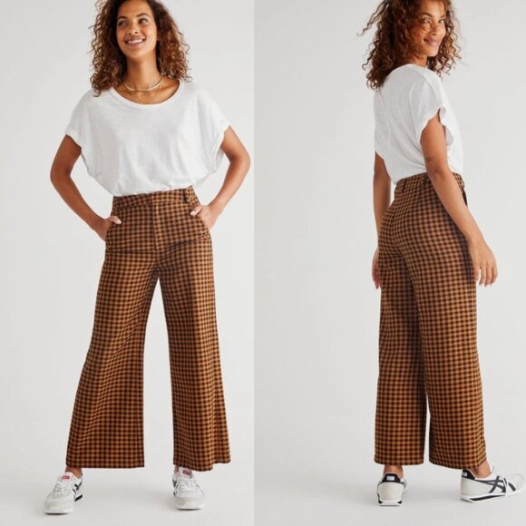 NWT FREE PEOPLE Mott Street Gingham Trousers Checked Pants Womens 0 Grunge Fall - Picture 1 of 4